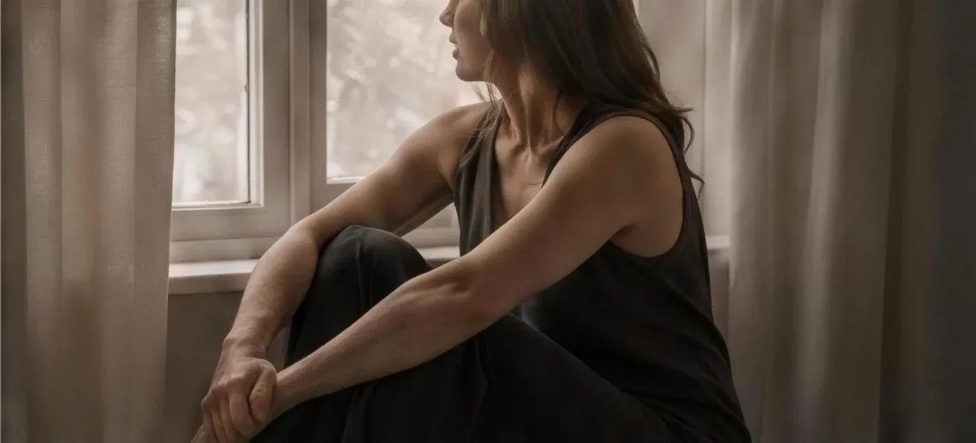 A woman resting by a window in soft natural light