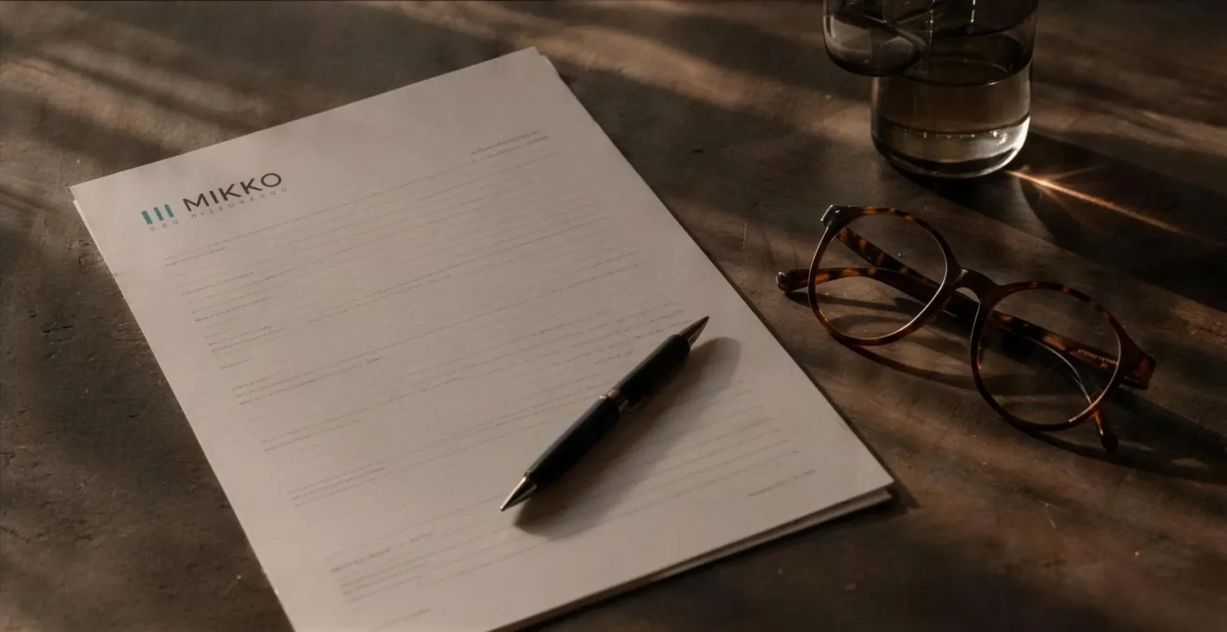 A quiet study of hands and paperwork on a warm timber surface