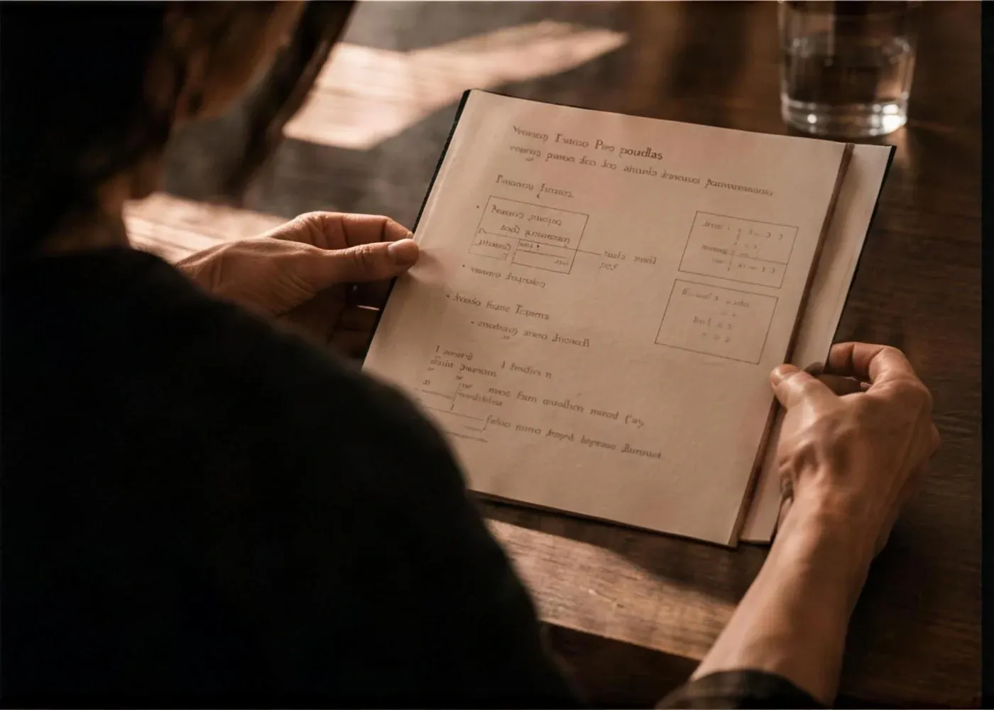 Hands reviewing written consultation notes at a table